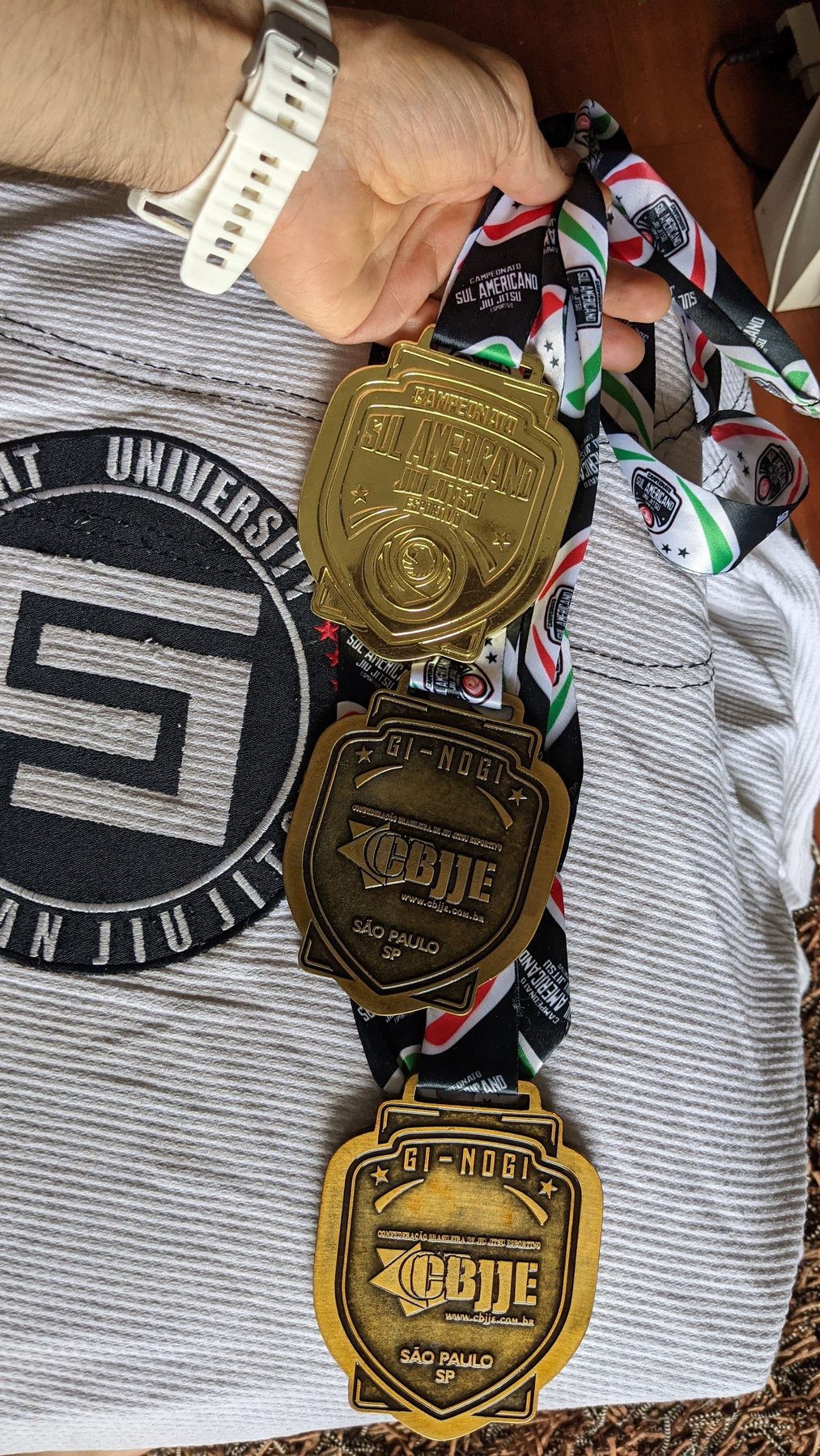 Three medals on the gi - Sul Americano + CBJJE, gi and no-gi, São Paulo